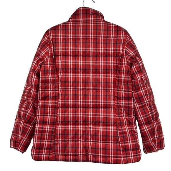 Land's End Plaid Boxy Puffer Jacket Red White Blue Mock Neck Size Small - Picture 2 of 6